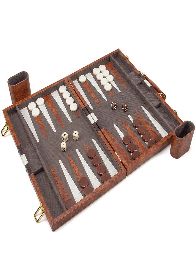 AMEROUS Backgammon Set, 15 Inches Classic Board Game with Leather Case, Folding Board, Gift Package, Portable Travel Strategy Backgammon Game Set for Adults, Kids (Medium, Brown) - Image 3